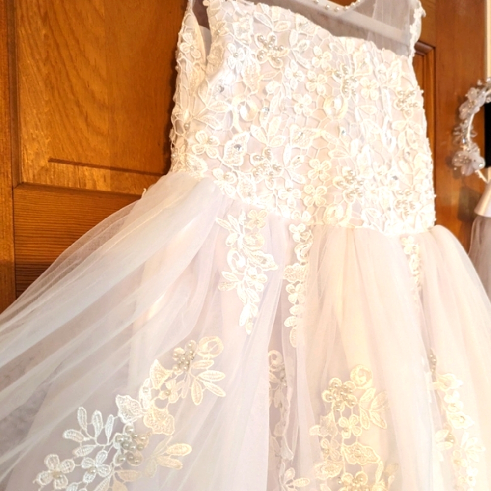 Girls Communion or Flower girl dress with headpiece